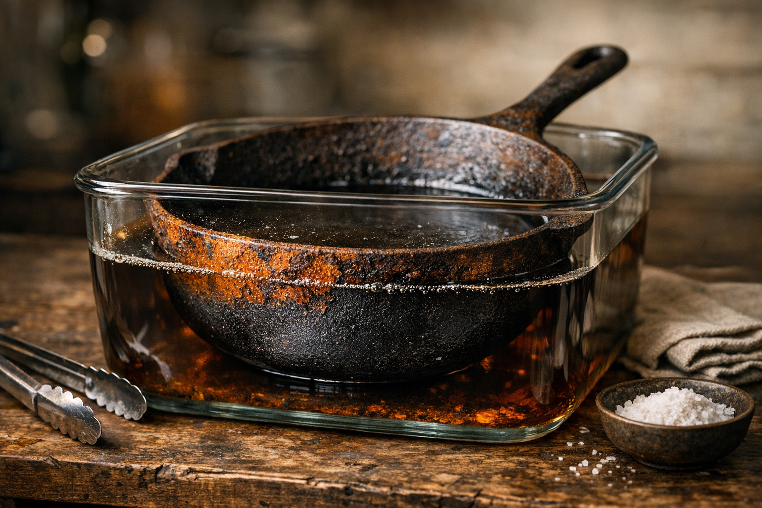 The Forgotten Soak That Brings Rusty Cast Iron Pans Back to a Smooth, Black Finish